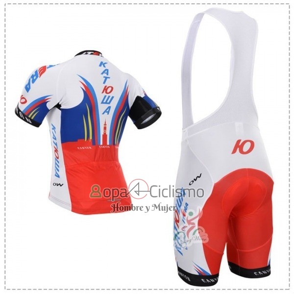 Katusha Ropa Ciclismo Culotte Corto 2018 Mangas Cortas Blanco Azul Rojo